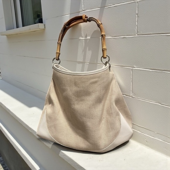 Ann Taylor Handbags - Ann Taylor Loft Bamboo Handle Woven Purse w/natural, Tan Vintage LOFT​​